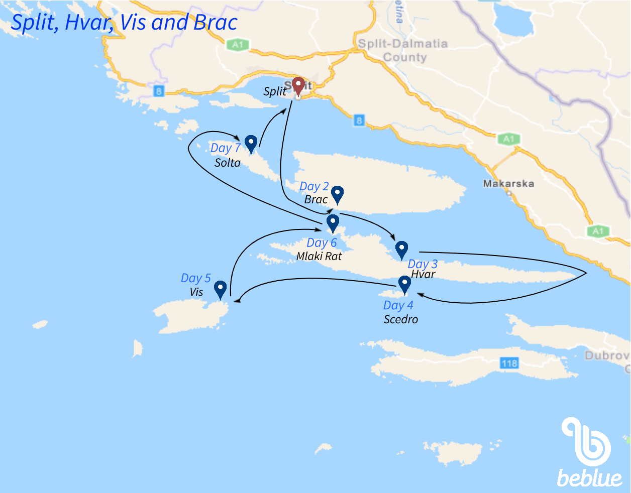 Split and islands of Vis, Hvar and Brac - ID 220
